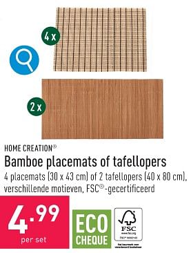 Promotions Bamboe placemats of tafellopers - HOME CREATION - Valide de 17/01/2024 à 20/01/2024 chez Aldi