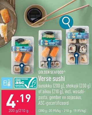 Promoties Verse sushi - Golden Seafood - Geldig van 15/01/2024 tot 20/01/2024 bij Aldi