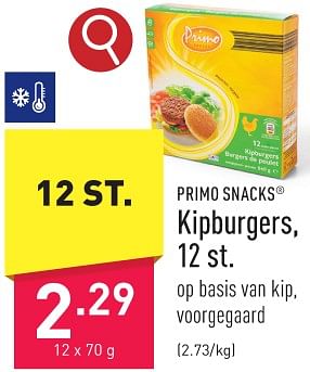 Promoties Kipburgers - PRIMO SNACKS - Geldig van 22/01/2024 tot 27/01/2024 bij Aldi