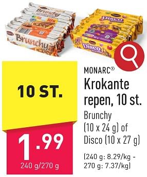Promoties Krokante repen - Monarc - Geldig van 22/01/2024 tot 27/01/2024 bij Aldi