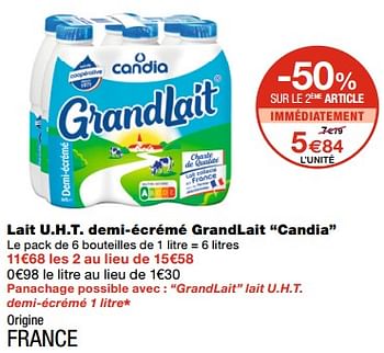 Lait Demi-Écrémé Grandlait CANDIA