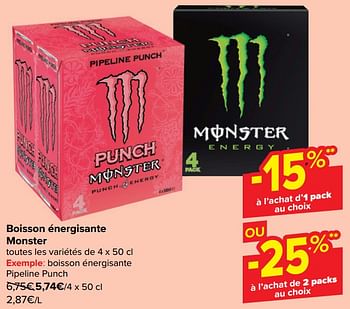 Promotions Boisson énergisante pipeline punch - Monster - Valide de 17/01/2024 à 23/01/2024 chez Carrefour