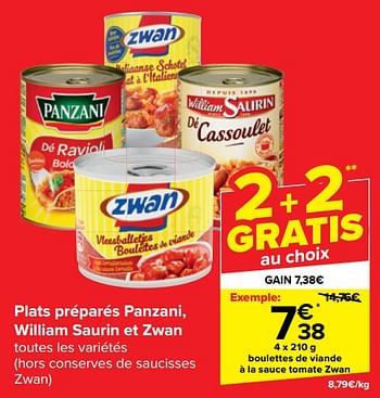 Promotions Boulettes de viande à la sauce tomate zwan - Zwan - Valide de 17/01/2024 à 23/01/2024 chez Carrefour