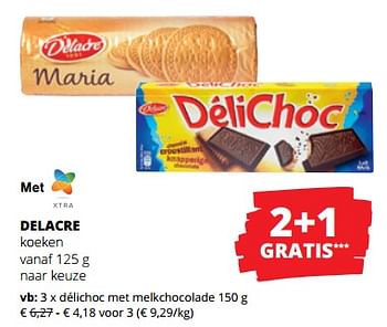 Promoties Delacre koeken délichoc met melkchocolade - Delacre - Geldig van 18/01/2024 tot 31/01/2024 bij Spar (Colruytgroup)