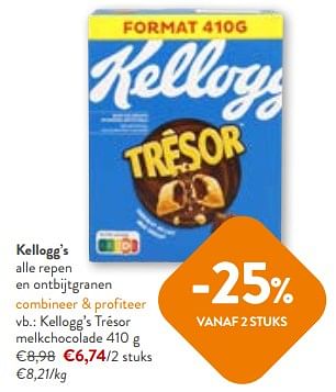 Promoties Kellogg’s trésor melkchocolade - Kellogg's - Geldig van 17/01/2024 tot 30/01/2024 bij OKay