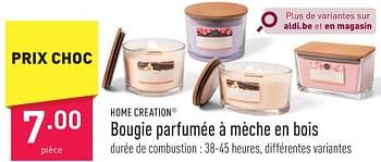 Promotions Bougie parfumée à mèche en bois - HOME CREATION - Valide de 22/01/2024 à 27/01/2024 chez Aldi