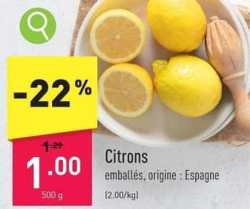 Promotions Citrons - Produit maison - Aldi - Valide de 22/01/2024 à 27/01/2024 chez Aldi