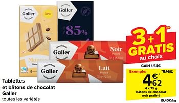 Promotions Bâtons de chocolat noir praliné - Galler - Valide de 17/01/2024 à 29/01/2024 chez Carrefour