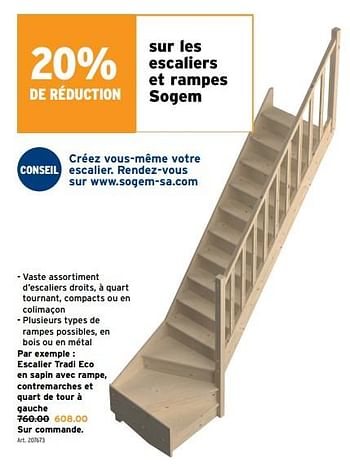 Promotions Escalier tradi eco en sapin avec rampe, contremarches et quart de tour à gauche - Sogem - Valide de 17/01/2024 à 30/01/2024 chez Gamma