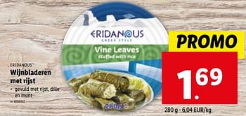 Promoties Wijnbladeren met rijst - Eridanous - Geldig van 24/01/2024 tot 30/01/2024 bij Lidl