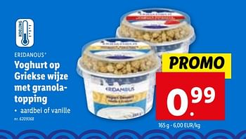 Promoties Yoghurt op griekse wijze met granolatopping - Eridanous - Geldig van 24/01/2024 tot 30/01/2024 bij Lidl
