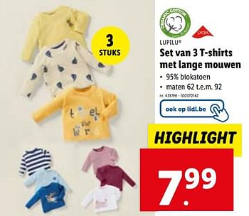 Promoties Set van 3 t-shirts met lange mouwen - Lupilu - Geldig van 24/01/2024 tot 30/01/2024 bij Lidl