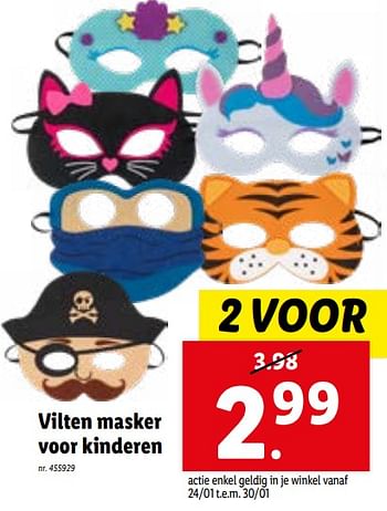 Promoties Vilten masker voor kinderen - Huismerk - Lidl - Geldig van 24/01/2024 tot 30/01/2024 bij Lidl