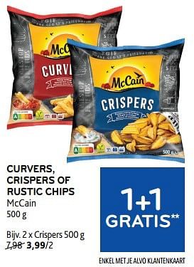 Promoties Curvers, crispers of rustic chips mccain 1+1 gratis - Mc Cain - Geldig van 17/01/2024 tot 30/01/2024 bij Alvo