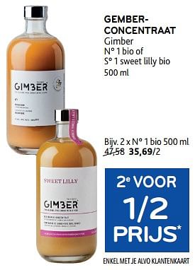 Promoties Gemberconcentraat gimber 2e voor 1-2 prijs - Gimber - Geldig van 17/01/2024 tot 30/01/2024 bij Alvo