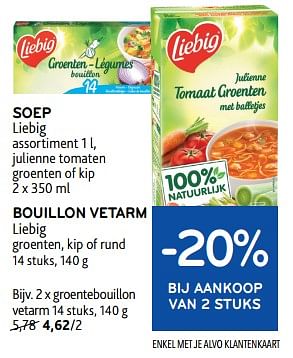 Promoties Soep liebig + bouillon vetarm liebig -20% bij aankoop van 2 stuks - Liebig - Geldig van 17/01/2024 tot 30/01/2024 bij Alvo