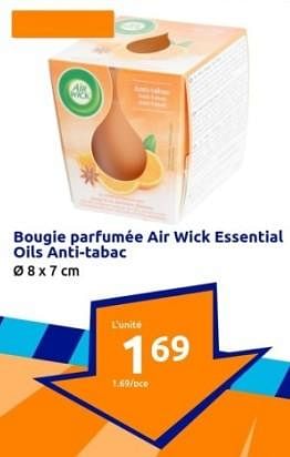 Promotions Bougie parfumée air wick essential oils anti-tabac - Airwick - Valide de 17/01/2024 à 23/01/2024 chez Action
