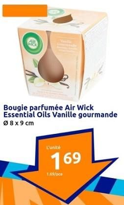 Promotions Bougie parfumée air wick essential oils vanille gourmande - Airwick - Valide de 17/01/2024 à 23/01/2024 chez Action