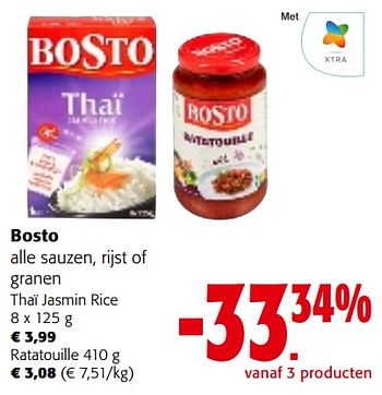 Promoties Bosto alle sauzen, rijst of granen - Bosto - Geldig van 17/01/2024 tot 30/01/2024 bij Colruyt