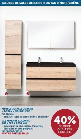 Promoties Meuble de salle de bains dotan noir-chêne armoire colonne - Mio Bagno - Geldig van 23/01/2024 tot 26/02/2024 bij Zelfbouwmarkt