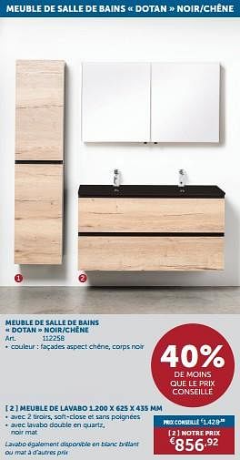 Promoties Meuble de salle de bains dotan noir-chêne meuble de lavabo - Mio Bagno - Geldig van 23/01/2024 tot 26/02/2024 bij Zelfbouwmarkt
