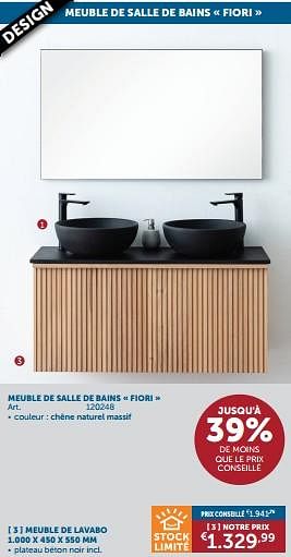 Promotions Meuble de salle de bains fior meuble de lavabo - Mio Bagno - Valide de 23/01/2024 à 26/02/2024 chez Zelfbouwmarkt