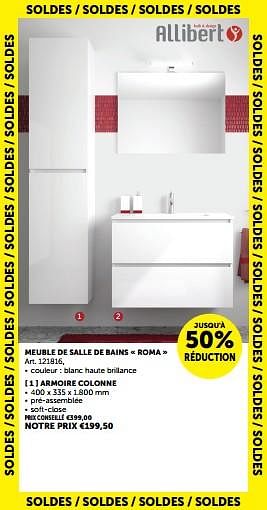 Promotions Meuble de salle de bains roma armoire colonne - Allibert - Valide de 23/01/2024 à 26/02/2024 chez Zelfbouwmarkt