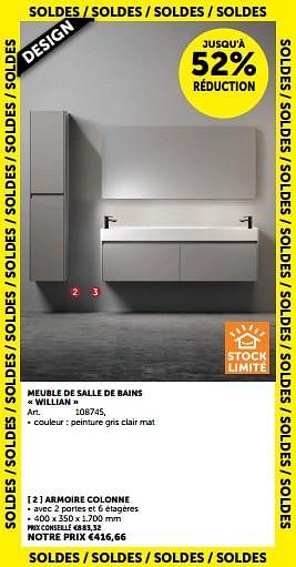 Promotions Meuble de salle de bains willian armoire colonne - Mio Bagno - Valide de 23/01/2024 à 26/02/2024 chez Zelfbouwmarkt