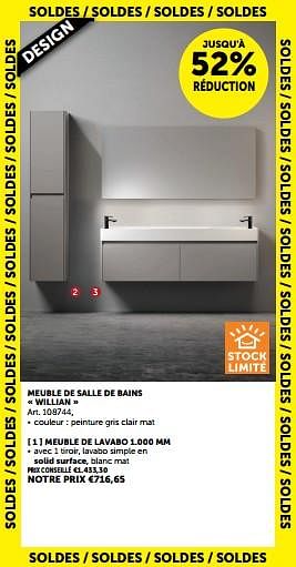 Promotions Meuble de salle de bains willian meuble de lavabo - Mio Bagno - Valide de 23/01/2024 à 26/02/2024 chez Zelfbouwmarkt