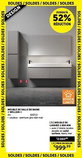 Promoties Meuble de salle de bains willian meuble de lavabo - Mio Bagno - Geldig van 23/01/2024 tot 26/02/2024 bij Zelfbouwmarkt