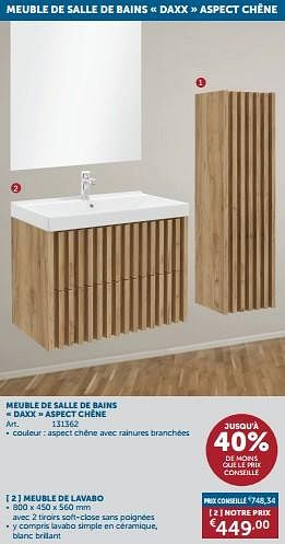 Promoties Meuble de salle de bains daxx aspect chêne meuble de lavabo - Simply - Geldig van 23/01/2024 tot 26/02/2024 bij Zelfbouwmarkt