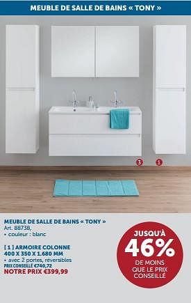 Promotions Meuble salle de bains tony armoire colonne - Belbano - Valide de 23/01/2024 à 26/02/2024 chez Zelfbouwmarkt