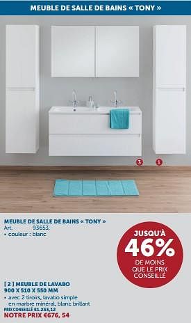 Promoties Meuble salle de bains tony meuble de lavabo - Belbano - Geldig van 23/01/2024 tot 26/02/2024 bij Zelfbouwmarkt