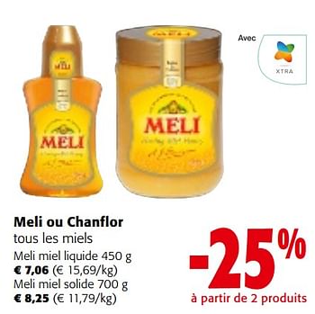 Promotions Meli ou chanflor tous les miels meli miel liquide - Produit maison - Colruyt - Valide de 17/01/2024 à 30/01/2024 chez Colruyt