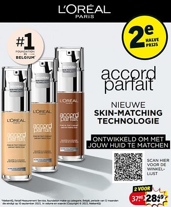 Promoties Accord parfait skin-matching technologie - L'Oreal Paris - Geldig van 23/01/2024 tot 28/01/2024 bij Kruidvat