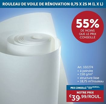 Promotions Rouleau de voile de rénovation - Produit maison - Zelfbouwmarkt - Valide de 23/01/2024 à 26/02/2024 chez Zelfbouwmarkt