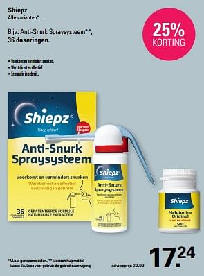 Promoties Anti-snurk spraysysteem - Shiepz - Geldig van 10/01/2024 tot 27/01/2024 bij De Online Drogist