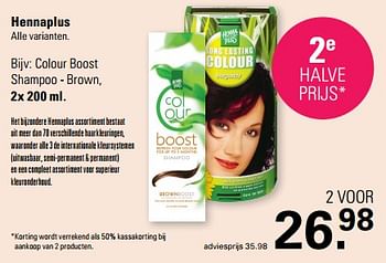 Promoties Colour boost shampoo - brown - Henna Plus - Geldig van 10/01/2024 tot 27/01/2024 bij De Online Drogist