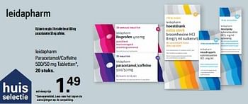 Promoties Leidapharm paracetamol-coffeïne 500-50 mg - Leidapharm - Geldig van 10/01/2024 tot 27/01/2024 bij De Online Drogist