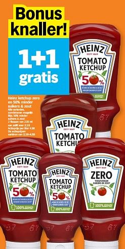 Promoties Heinz ketchup 50% minder suikers + zout - Heinz - Geldig van 22/01/2024 tot 28/01/2024 bij Albert Heijn