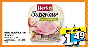 Promoties Herta superieur ham - Herta - Geldig van 22/01/2024 tot 28/01/2024 bij Albert Heijn