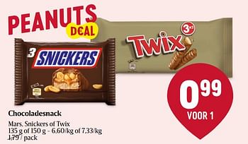 Promoties Chocoladesnack mars, snickers of twix - Huismerk - Delhaize - Geldig van 25/01/2024 tot 31/01/2024 bij Delhaize