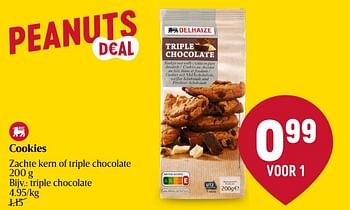 Promoties Cookies triple chocolate - Huismerk - Delhaize - Geldig van 25/01/2024 tot 31/01/2024 bij Delhaize