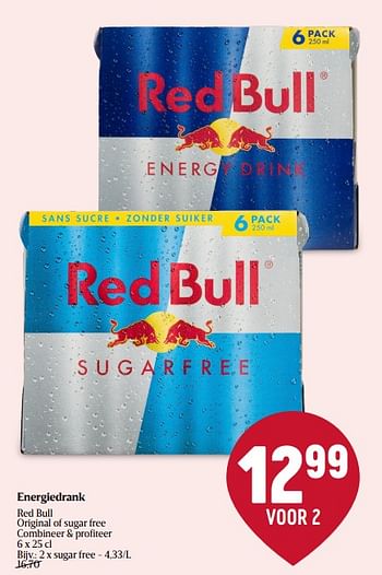 Promoties Energiedrank red bull sugar free - Red Bull - Geldig van 25/01/2024 tot 31/01/2024 bij Delhaize