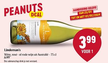 Promoties Lindeman’s witte, rosé- of rode wijn uit australië - Witte wijnen - Geldig van 25/01/2024 tot 31/01/2024 bij Delhaize