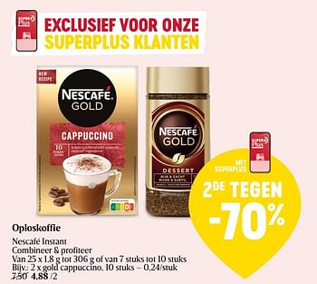 Promoties Oploskoffie nescafé instant gold cappuccino - Nescafe - Geldig van 25/01/2024 tot 31/01/2024 bij Delhaize