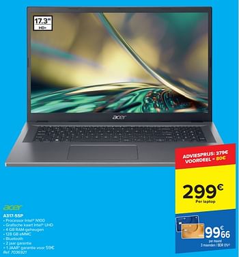 Promoties Acer laptop a317-55p - Acer - Geldig van 24/01/2024 tot 05/02/2024 bij Carrefour