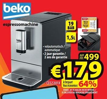Promotions Beko espressomachine ceg5301x - Beko - Valide de 24/01/2024 à 31/01/2024 chez ElectroStock