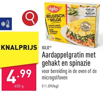 Promoties Aardappelgratin met gehakt en spinazie - Iglo - Geldig van 29/01/2024 tot 03/02/2024 bij Aldi
