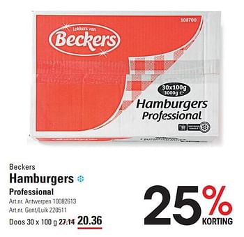 Promoties Beckers hamburgers professional - Beckers - Geldig van 25/01/2024 tot 19/02/2024 bij Sligro